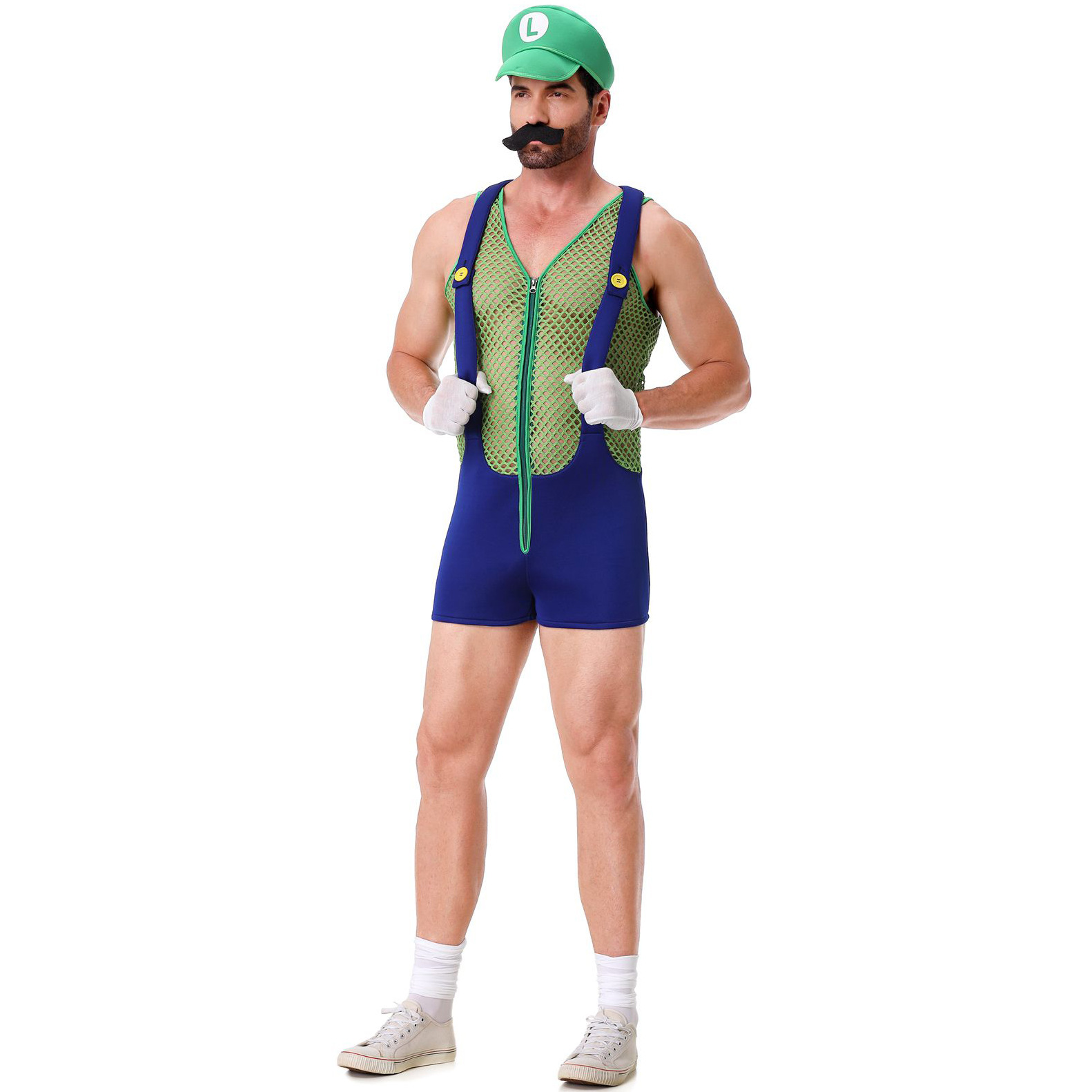 Mens Halloween Plumber One Piece Jumptsuit Costume for Carnival Party Dress up
